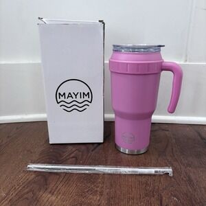 Mayim 40 oz Roadster Tumbler Traveler Hot Pink Handle Water Bottle Stainless NEW